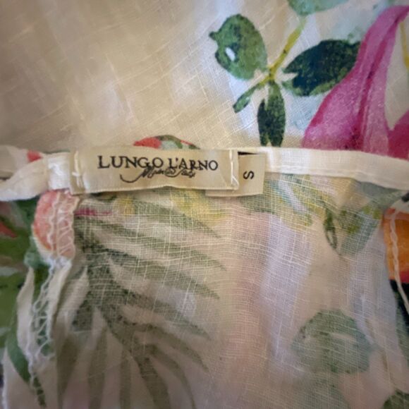 Lungo Larno White Floral Linen Sleeveless Slits Summer Boho Midi Dress S (Flaws) - Picture 4 of 10